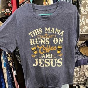 Women's Blue Graphic Tee - Coffee and Jesus